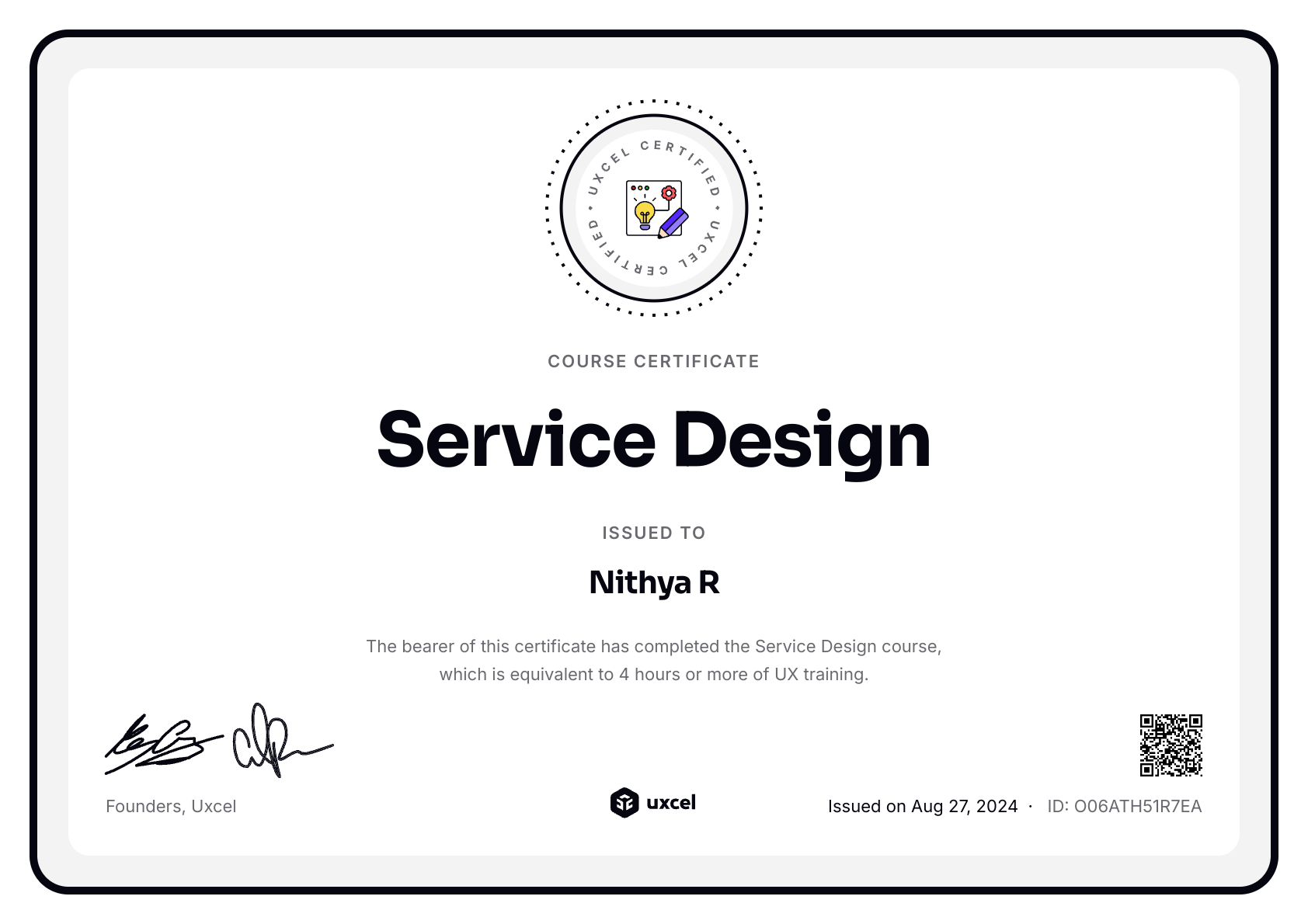 Nithya R's certificate